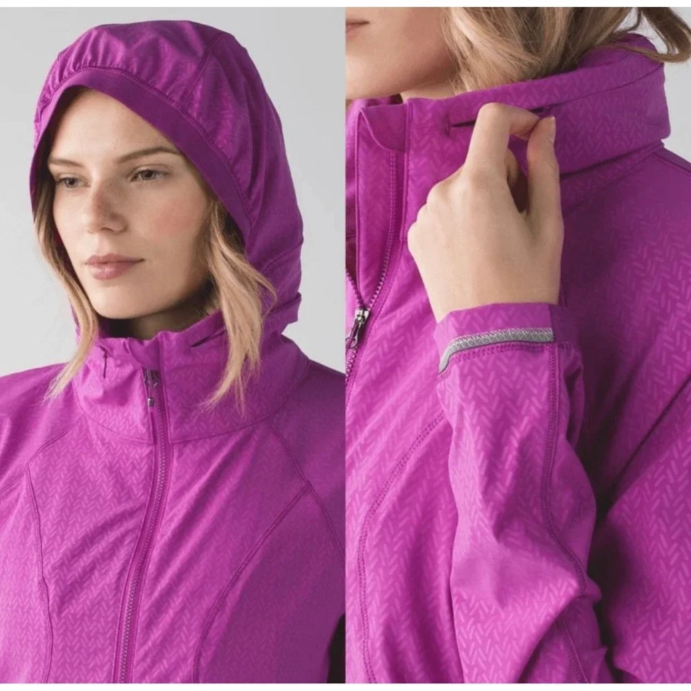 Lululemon Purple Run Speed Jacket Chevron Embossed Stowable Hood Women's 10